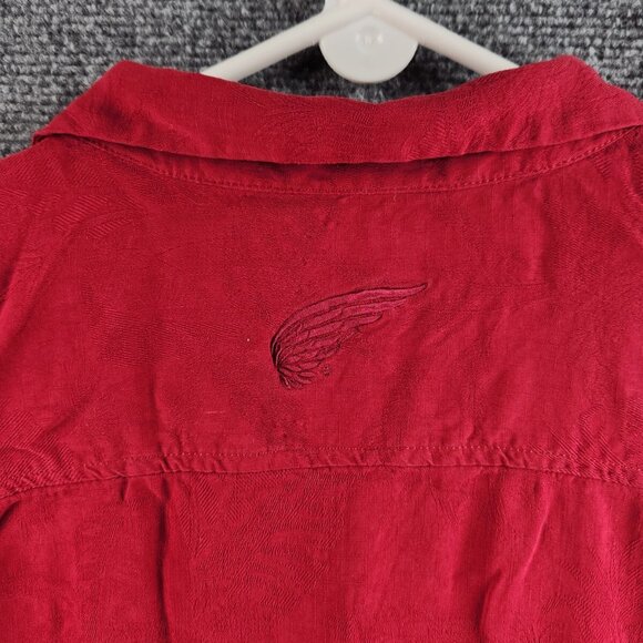 Tommy Bahama Red All Silk Floral Button Up Camp Shirt Large Pocket Hawaii - Picture 15 of 16